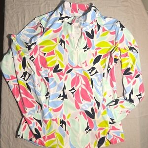 Tommy Bahama Printed Lng Slv 1/2 Zip Neck Knit UPF 50 Golf Top Polo Large